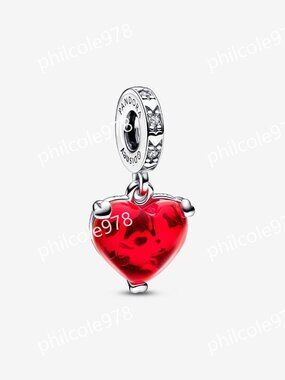 Pandora Disney Mickey & Minnie Mouse Kiss Red Murano Glass Dangle Charm